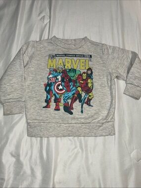 Marvel Kids Light Heather Gray Sweatshirt with Colorful Avengers Print
